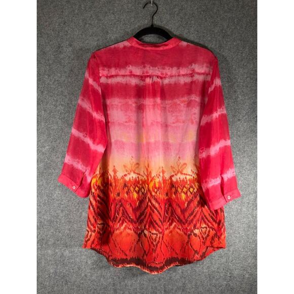 Chicos Blouse Women Medium Pink Semi Sheer Artsy Relaxed avant garde eclectic - Picture 5 of 6